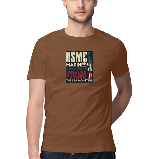 Mens USMC Brown Trendy T-Shirt